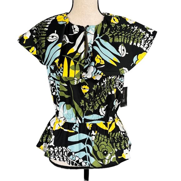 INC International Concept X-Small Peplum Capelet Top Floral Elastic Waist Maesie - Picture 1 of 9